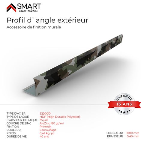 Profil d`angle extérieur Tôle de couverture H12 Coloris Camouflage Printech L=1m (1/2)