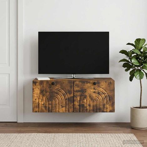 Meuble TV mural en bois d’ingénierie chêne fumé 78,5 x 41 x 30 cm - PANGIVO (1/5)