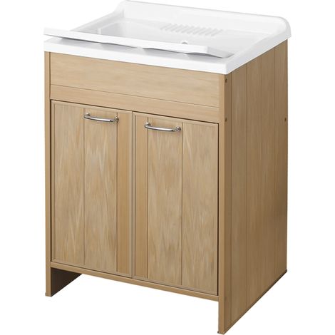 Mobile lavatoio in Pvc a 2 ante Rovere Naturale con vasca in resina 60x50 cm