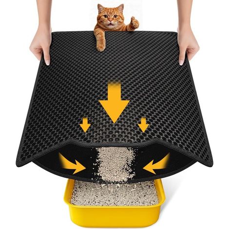 Alfombrilla para arenero de gato,45 x 60 cm,estructura de panal,impermeable,resistente a la orina,atrapa la suciedad,color negro (1/2)
