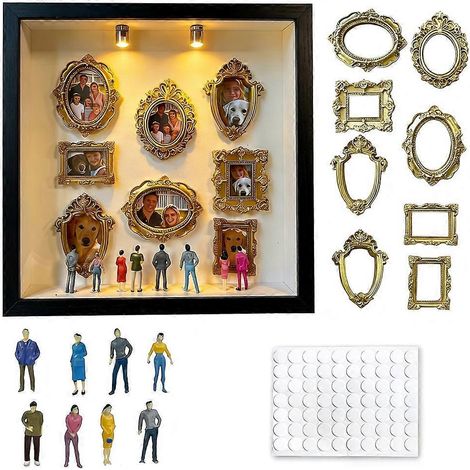 Kit de cadre vitrine silhouette à monter soi-même, mini présentoir doré avec figurines, cadre photo personnalisé pour collage de souvenirs. (1/5)
