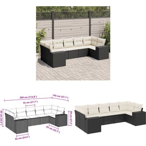 7-tlg. Garten-Sofagarnitur mit Kissen Schwarz Poly Rattan - Gartenmöbel - Esszimmergarnituren - Outdoor Möbel - Lounge Set - Rattan Gartenmöbel - Home & Living