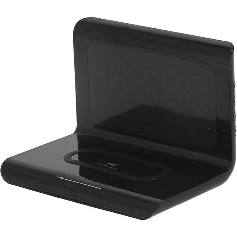 Réveil de bureau multifonctionnel en silicone antidérapant avec chargement sans fil et horloge numérique légère (noir)