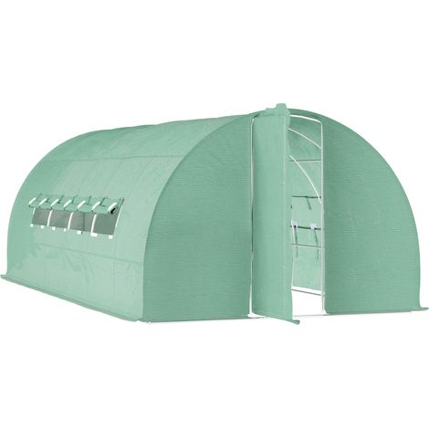 Large Polytunnel Walk In Greenhouse, Plant Gardening Tunnel Green House with Metal Hinged Door, Galvanised Steel Frame & Mesh Windows, Green (3 x 6 m)