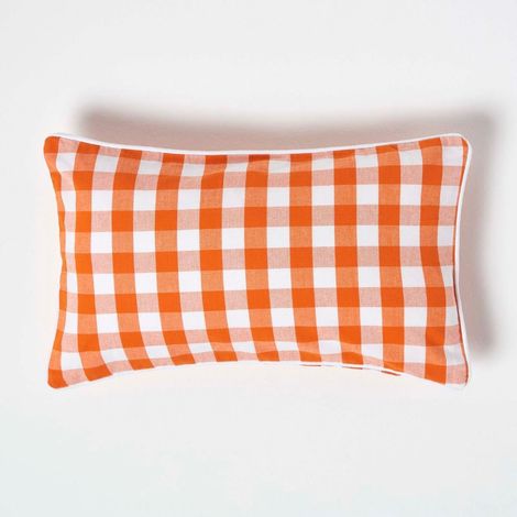 HOMESCAPES Housse de coussin à grands carreaux vichy Orange, 30 x 50 cm