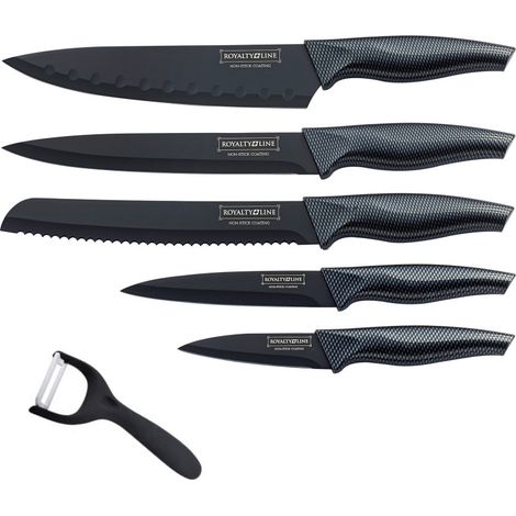 Coffret de couteaux - ROYALTY LINE - 5 pièces + éplucheur - Antiadhésif - Lames céramique - Poignées ergonomiques (1/5)