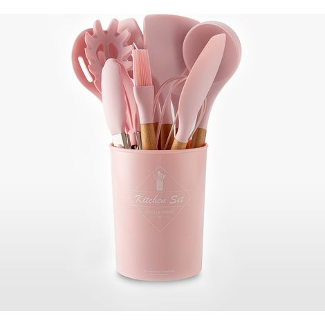 Ensemble de 12 ustensiles en silicone rose avec boîte (1/5)