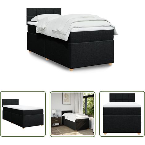 The Living Store Sommier à lattes de lit avec matelas Noir 90x190 cm Tissu - Lit Double - Lit Plateforme - Literie - Chambre À Coucher - Matelas À Ressorts Ensachés (1/5)