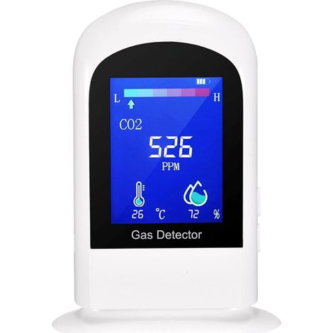 Détecteurs de CO2 pour la qualité de l'air Détecteur de dioxyde de Carbone avec capteur NDIR, Plage de Mesure de 400 à 5000 ppm, température et humidité, Batterie Rechargeable. (1/5)