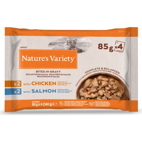 Nature's Variety Multipack Bocaditos en Salsa para Gatos de Pollo (2 Ud) y Salmon (2 Ud) - 4x85 g