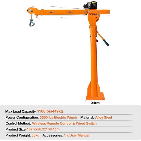 Elektrischer Kran, 500 kg Hebekapazität, 360° Schwenkfunktion, 1100lbs 3500lbs (1/2)