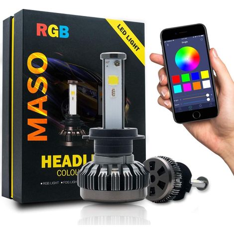 Ampoule H7 RGB LED, LanCo 2Pcs 80W 6000K 8000LM IP65 Phare RVB Voiture LED COBcoloré APPLeadLamp Clearance Lamp Ampoule, contrôle APP (1/5)