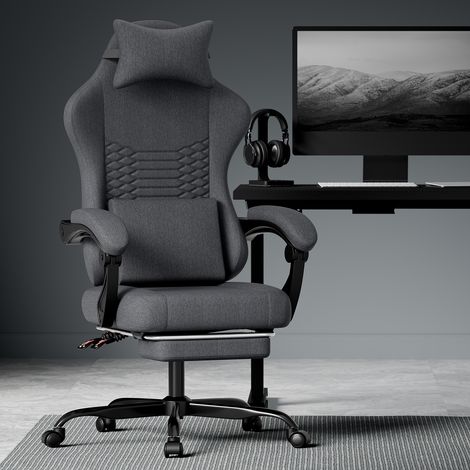 Chaise de bureau en PVC avec fonction massage et repose-pieds – Chaise gaming ergonomique – Charge maximale 150 kg – Adaptée au jeu et au bureau – Gris (1/5)