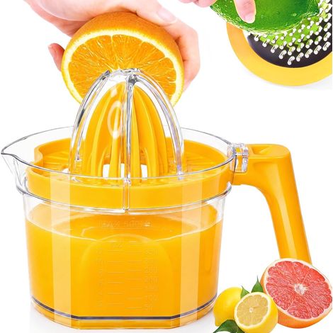 Presse Agrumes 4-en-1 Manuelle, Presse-Citron avec Récipient 500ml Gradé, 2 Cônes, BPA-Free PP (1/5)