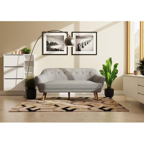 Light Grey 3 Seater Sofa Comfortable Classic Style Wooden Legs Light Grey (1/5)