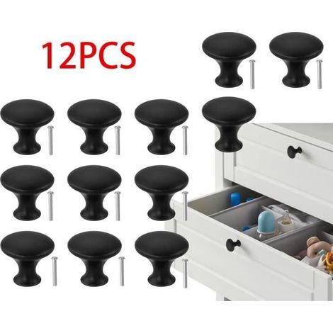 Boutons de Tiroir - Noir - 12pcs - Métal Mat - Acier inoxydable - Modèle Moderne (1/4)