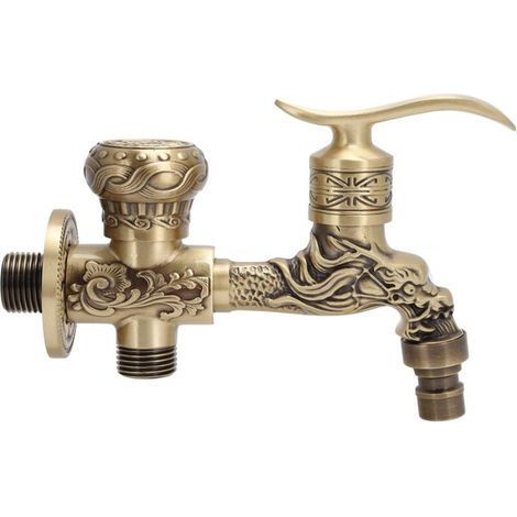 Ce robinet mural à double sortie, orné d'un motif de dragon de style vintage, est idéal pour les machines à laver, les jardins et les stations de lavage de voiture. (Qinggu Double Sortie - Bec Pointu) (1/5)