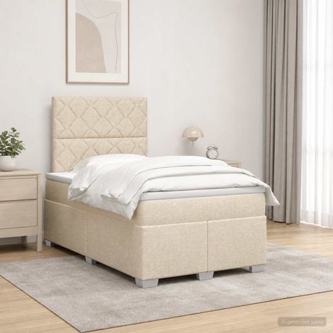 vidaXL Cama box spring con colchón Crema 120 x 190 cm Tela (1/5)