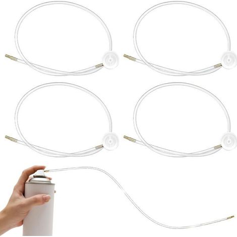 Lot de 4 buses d'aérosol blanches avec tuyau d'extension de 60 cm à 360 degrés, tuyau d'extension de pulvérisation, film de buse de voiture, pour aérosol, accessoires de réparation de carrosserie (1/5)