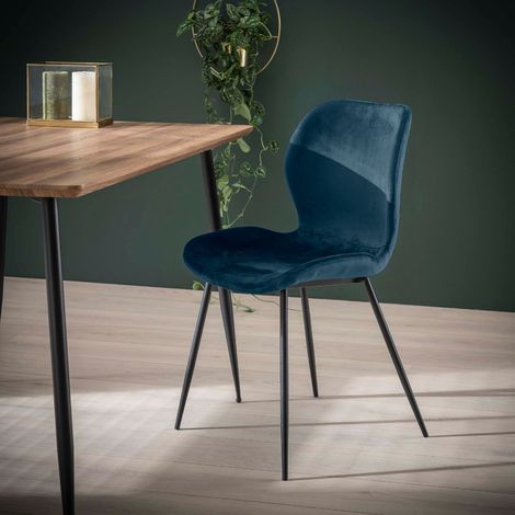 Lot de 4 chaises à manger moderne en velours bleu RILA (1/4)