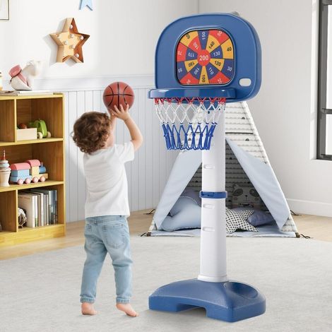 Panier de basket enfant 4 en 1, hauteur réglable 111-146 cm, lancer d'anneaux et mini golf, intérieur extérieur (1/5)
