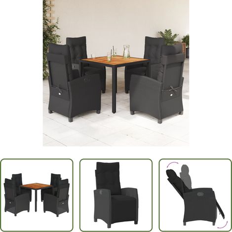 vidaXL Table de jardin - Ensemble à manger de jardin coussins 5pcs Noir Résine tressée (1/5)