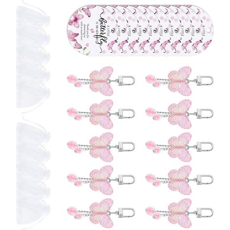 Set di 10 eleganti portachiavi in acrilico a forma di farfalla.