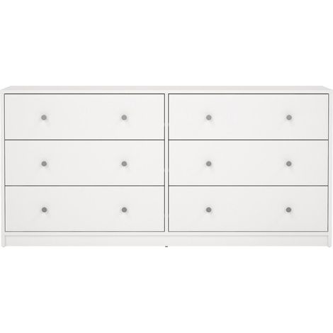 Commode OREGON 6 Tiroirs - Décor blanc - L 143 x P 31 x H 68 cm (1/5)