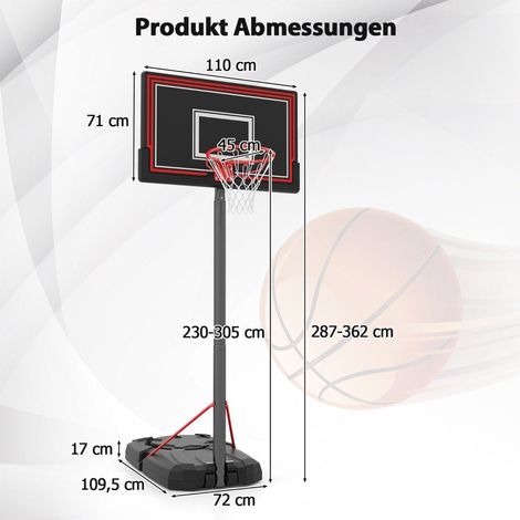 Verstellbarer outdoor basketballkorb mit radern und befullbarem sockel