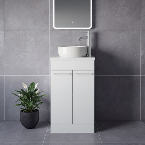 Napoli 390 Gloss White 500mm 2 Door Vanity Unit for Countertop Basins - 500mm - Chrome 160mm Handle
