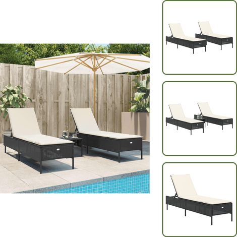 The Living Store Sonnenliegen mit Auflagen 2 Stk. Schwarz Poly Rattan - Sonnenliegen - Gartenmöbel - Outdoormöbel - Lounge Möbel - Poolside Furniture (1/5)