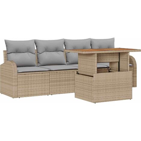 Garden Sofa Set with Storage 5 pcs Beige Poly rattan vidaXL