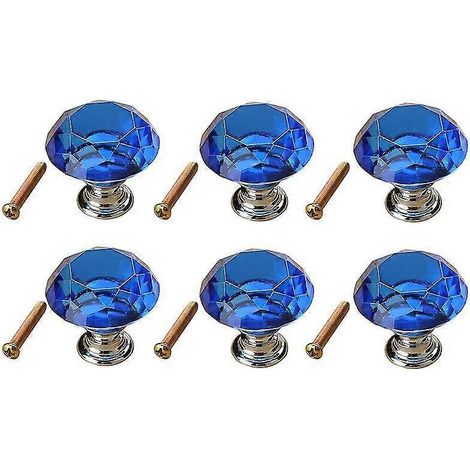 Lot de 6 poignées de tiroir ultra-légères de 40 mm en verre cristal K9 et alliage de zinc pour meubles-Blue (1/5)