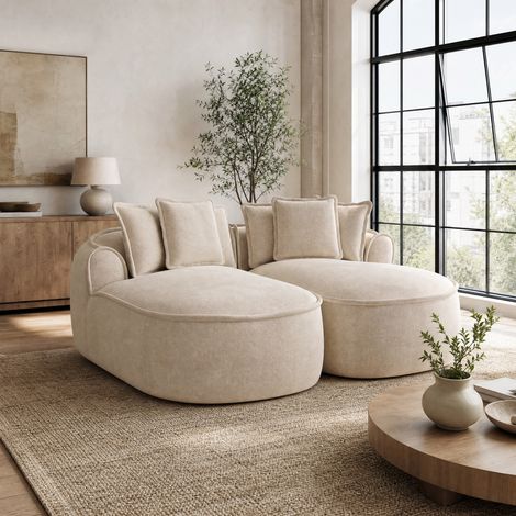 Canapé convertible modulare in chenille marrone chiaro, design senza struttura, chaise longue profonda 122 cm (1/5)