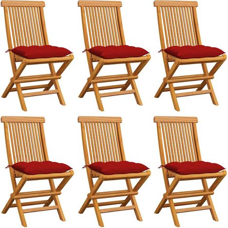 vidaXL Chaises pliantes avec coussins rouges, 6 pièces, en teck massif (1/5)