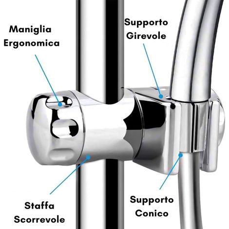 Support de douche chromé pour barre murale 25 mm, poussoir plastique pour barre de douche, universel chromé, coulissant (1/3)