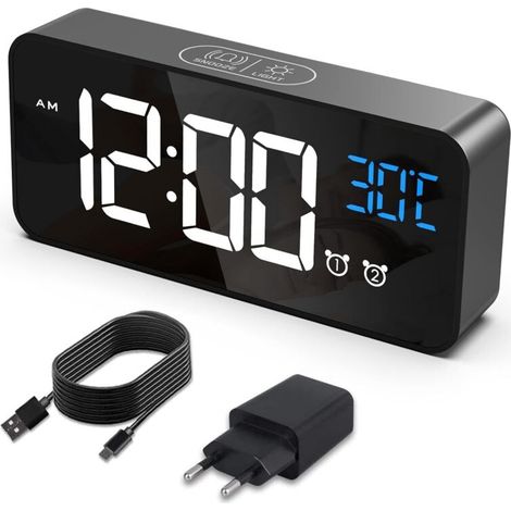 Réveil Numérique avec Affichage de Température, Double Alarme, Fonction Snooze, 4 Niveaux de Luminosité, Commande Vocale et Port USB (1/4)