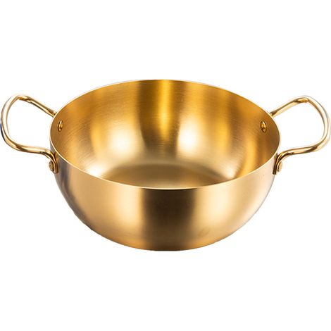 Marmite à ramen coréenne en acier inoxydable avec double poignée, chauffage rapide, pour la cuisson des nouilles sur plaques à induction, couleur or. (1/5)