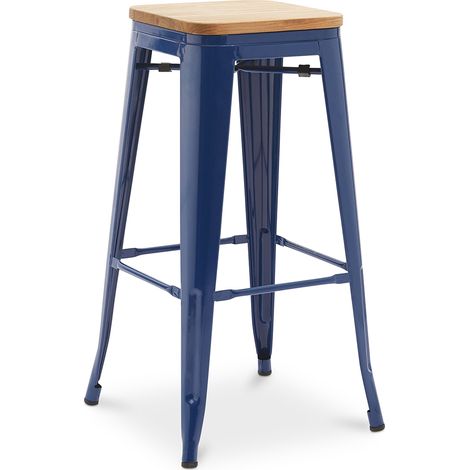 Barhocker - Industriedesign - Holz & Stahl - 76cm - Neuauflage - Stylix Dunkelblau