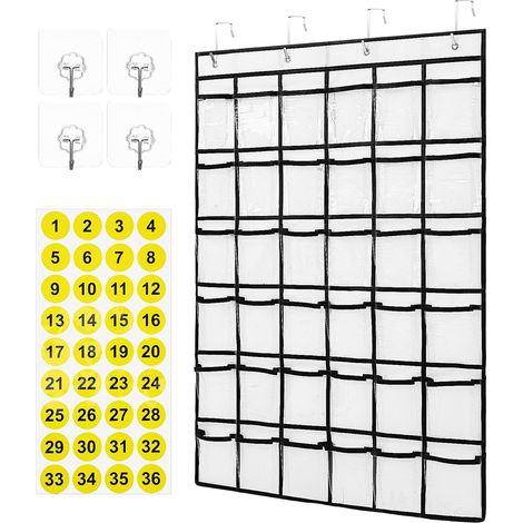 Organiseur Suspendu avec Compartiments Transparente en Pvc Blanc, Grand Rangement Mural Solide et Gain de Place pour Téléphone, pour Placard ou Mur (1/5)