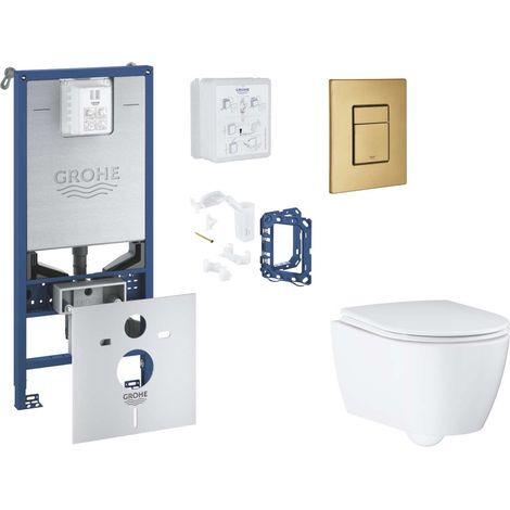 Grohe Rapid SLX - Set bâti-support, cuvette, abattant SoftClose et plaque de déclenchement Skate Cosmopolitan et kit pour insertion de tablette, Cool Sunrise Brossé SANI11BB4150 (1/5)