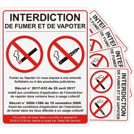 Panneau Interdiction De Fumer Et Vapoter, 5 Autocollants, 200 x 150 mm (1/5)