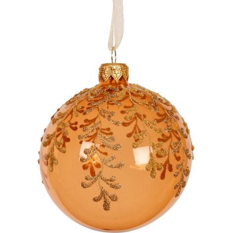 Pallina decorativa transparente con rami verticales 8 cm brandy