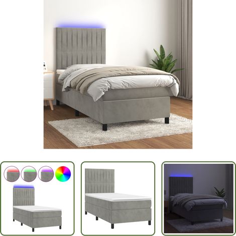 Matratze -  Boxspringbett mit Matratze & LED Hellgrau 90x190 cm Samt (1/5)