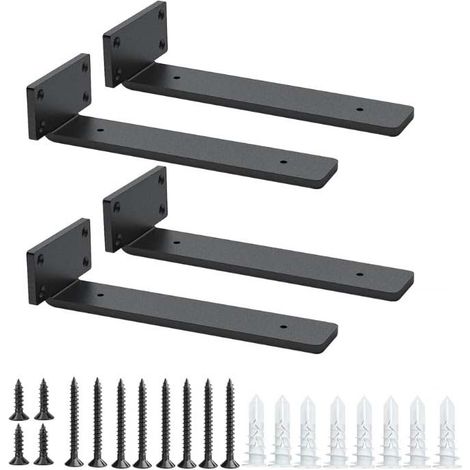 Wandregalhalter 4 Stück Wandhalterungen für Regale Regalhalter schwarz L-förmige Halterungen aus robustem Metall für die Wandmontage (schwarz, 20 cm/Zoll)