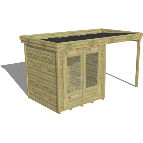 ABRI DE JARDIN bois Pin autoclave 27mm - 4,14x2,14m / 8,9m2 - Bac acier - Plancher bois (1/5)