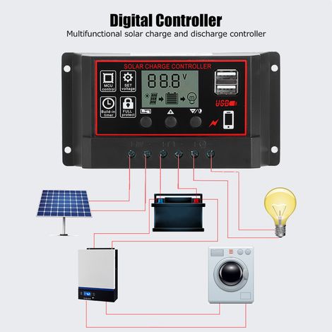 Contrôleur de charge solaire 30A avec affichage numérique, instrument photovoltaïque, régulateur intelligent (1/5)