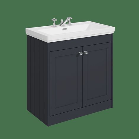 Balterley Butterton 800mm Floor Standing 2 Door Unit with Classic Basin 3 Tap Hole - Satin Dark Grey