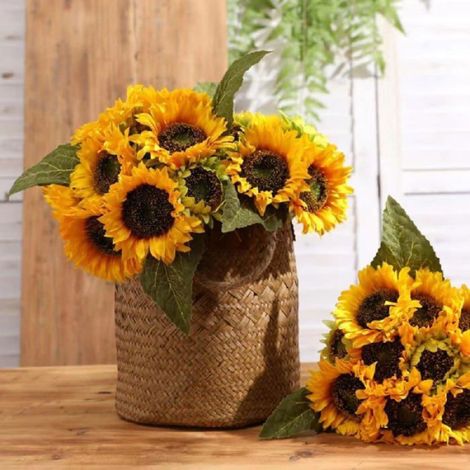 Tournesols Artificiels - 3 Pièces par Bouquet - Tiges Plastique et Fil de Fer - Résistants UV - Décoration Intérieure et Extérieure (1/5)