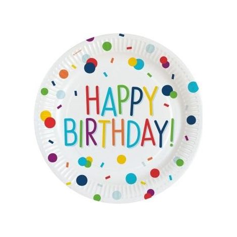 Piatti di carta ovali "Buon Compleanno" 23 cm, 8 pezzi